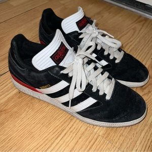 classic mens adidas busenitz sneakers, black and white colorway
size 9.5 mens